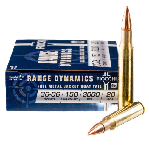 Fiocchi 3006A Range Dynamics 30-06Springfield 150gr Full Metal Jacket Boat Tail 20 Per Box/10 Case Centerfire, Rifle Ammunition