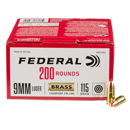 Federal Champion 9mm Luger Ammunition 200 Rounds FMJ 115 Grain