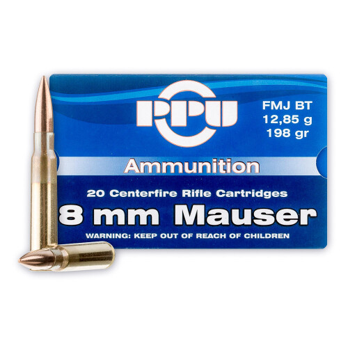 PPU PP8F Metric 8mmMauser 198gr Full Metal Jacket Boat Tail 20 Per Box/10 Case Centerfire, Rifle Ammunition