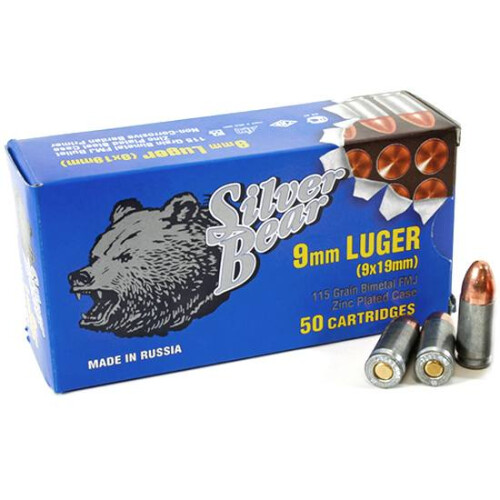 Silver Bear 9mm Luger 115gr FMJ Steel 1233 fps 50 Rounds