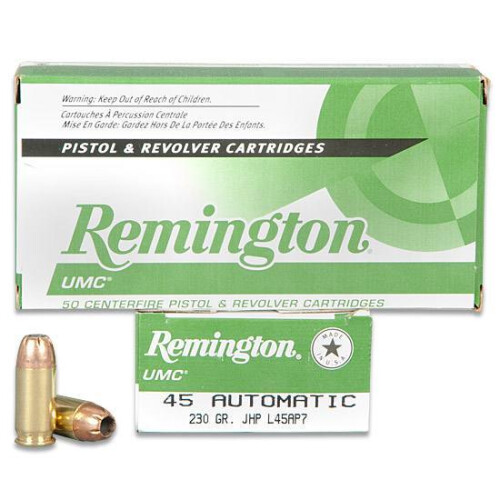 Remington UMC .45 ACP Ammunition 50 Rounds 230 Grain Jacketed Hollow Point 835fps