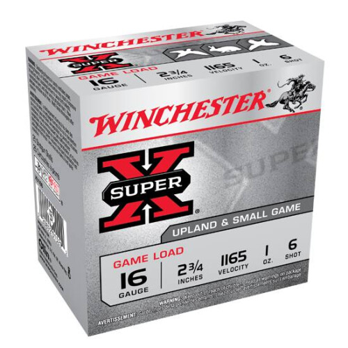 Winchester XU166 Super X Game Load 16Gauge 2.75 in 1oz 6Shot 25 Per Box/10 Case, Shotgun Shells