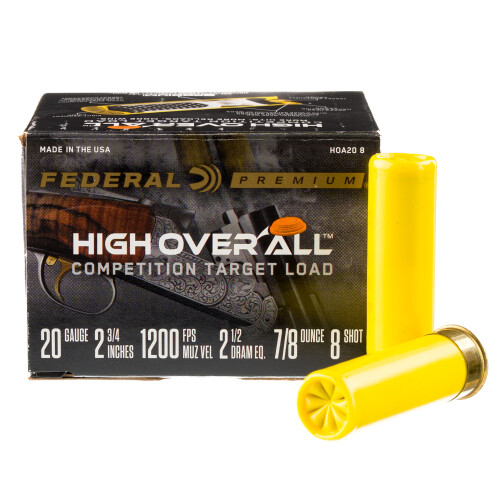 Federal HOA208 Premium High Over All 20Gauge 2.75 in 7/8oz 8Shot 25 Per Box/10 Case, Shotgun Shells
