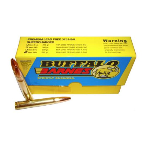 Buffalo Bore 54D20 Buffalo-Barnes Strictly Business 375H&H Mag 235gr Barnes TSX Lead Free 20 Per Box/12 Case Centerfire, Rifle Ammunition