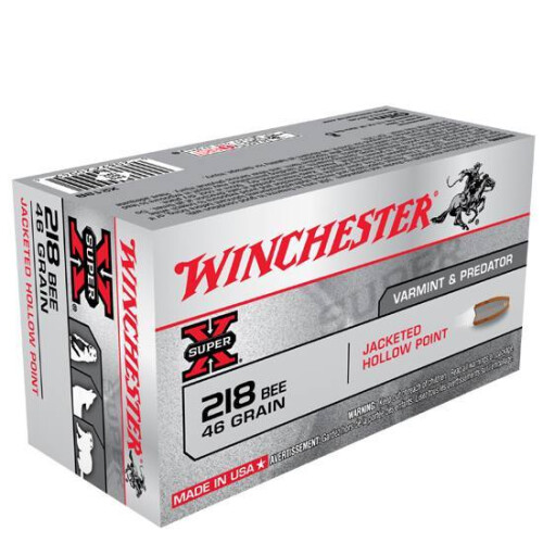Winchester X218B Super X 218Bee 46gr Jacketed Hollow Point 50 Per Box/10 Case Centerfire, Rifle Ammunition