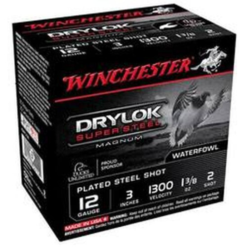 Winchester XSM1232 Drylok Super Steel Magnum 12Gauge 3 in 1 3/8oz 2Shot 25 Per Box/10 Case, Shotgun Shells
