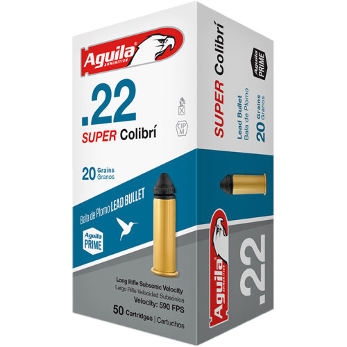 Aguila Ammunition Rimfire 1B220339, Super Colibri, 22LR, 20Gr, Subsonic. Solid Point, 50 Round Box 1B220339