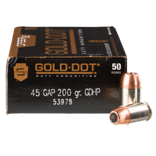 Speer Gold Dot .45 GAP Ammunition 50 Rounds JHP 200 Grains