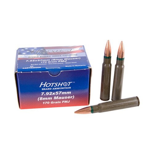 Hotshot 8mm Mauser 170 Grain Bi-Metal FMJ 20 Round Box