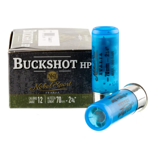 Noble Sport Plumbum Buckshot Shotshells 12 ga 2-3/4″ 12 pellet 1290 fps #00 250/ct Case (25-10/ct Boxes)