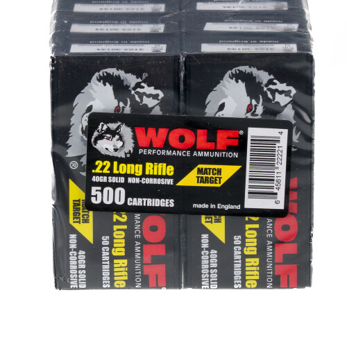 Wolf Match Target 22LR Ammo 40 Grain Round Nose Box of 500 (10 Boxes of 50)