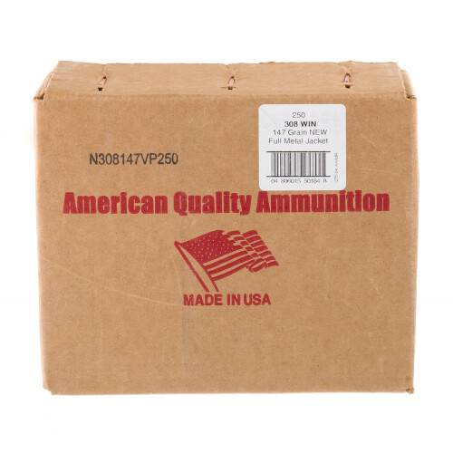 American Quality .308 Winchester Ammunition 250 Rounds FMJ 147 Grain