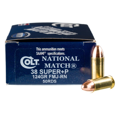 Colt National Match .38 Super +P Ammunition 50 Rounds FMJ 124 Grains