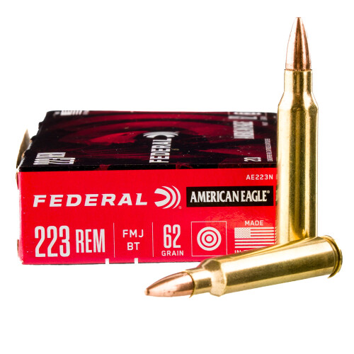 Federal American Eagle .223 Remington Ammunition 500 Rounds FMJ-BT 62 Grain