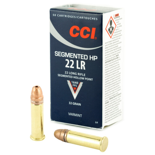 CCI Varmint .22 Long Rifle Ammunition 50 Rounds Segmented Hollow Point 32 Grains 0064