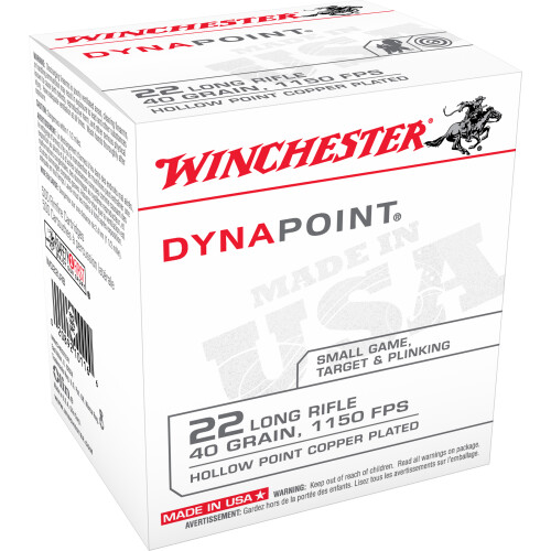 Winchester Dynapoint .22 Long Rifle Ammunition 500 Rounds Copper Plated HP 40 Grain