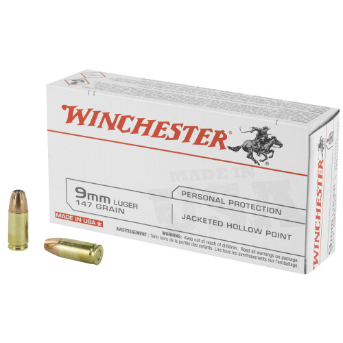 Winchester Defense 9mm Luger Ammo 147 Grain Jacketed Hollow Point Case of 500 (10 Boxes of 50)