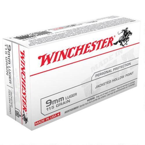 Winchester Defense 9mm Luger Ammo 115 Grain Jacketed Hollow Point Case of 500 (10 Boxes of 50)
