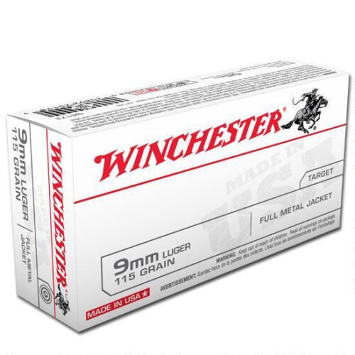 Winchester USA 9mm Luger Ammunition FMJ 115 Grain 1190 fps 500 Round Case