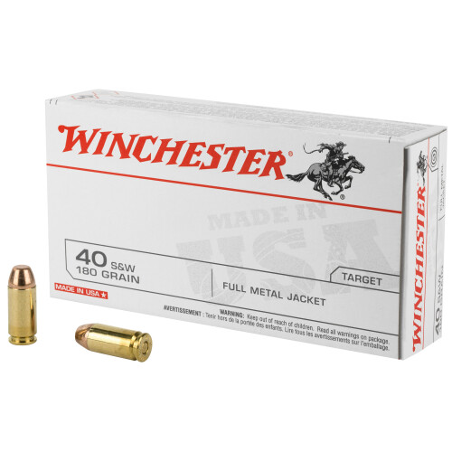 Winchester Q4238 USA 40S&W 180gr Full Metal Jacket 50 Per Box/10 Case Centerfire, Handgun Ammunition