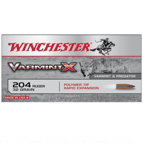Winchester X204P Varmint X 204Ruger 32gr Polymer Tip Rapid Expansion 20 Per Box/10 Case Centerfire, Rifle Ammunition