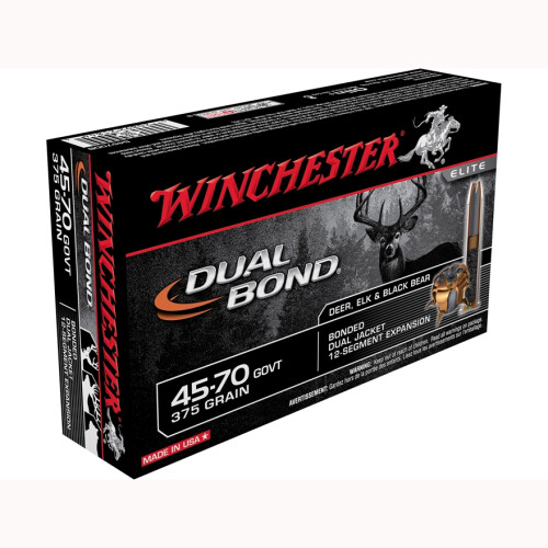 Winchester Ammo S4570DB Dual Bond 45-70 Gov 375 gr Bonded Dual Jacket 12 Segment Expansion 20 Per Box/ 10 Case