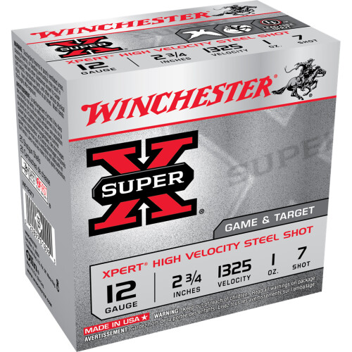 Winchester Super X Xpert Game and Target 12 Gauge Ammo 2-3/4" #7 Steel Shot 1 oz Case of 250 (10 Boxes of 25)