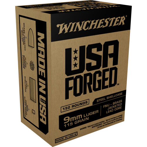 Winchester USA Forged Steel Case 9mm Luger Ammo 115 Grain Full Metal Jacket Case of 500 (10 Boxes of 50)