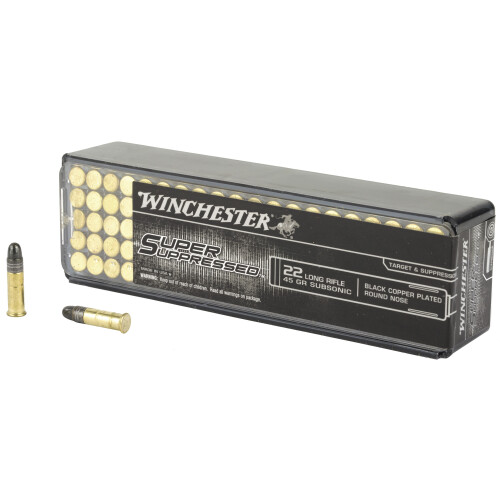 Winchester SUP22LR Super Suppressed 22LR 45gr Black Copper Plated Round Nose 100 Per Box/20 Case Rimfire Ammunition