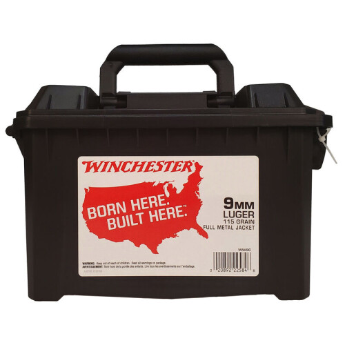 Winchester 9mm Luger Ammunition 1000 Rounds FMJ 115 Grain in Ammo Can