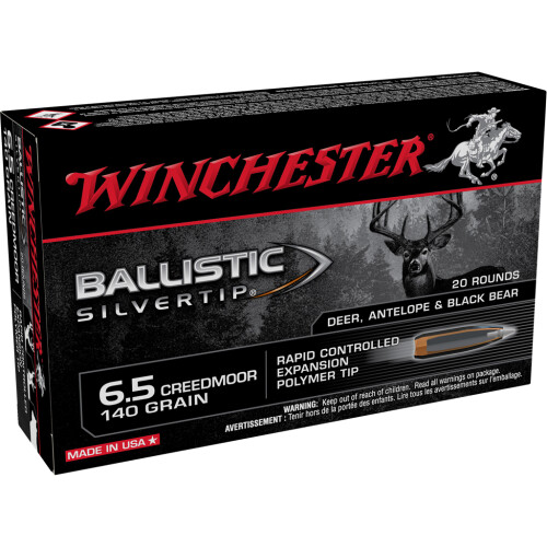 Winchester SBST65CM Ballistic Silvertip 6.5Creedmoor 140gr Rapid Controlled Expansion Polymer Tip 20 Per Box/10 Case Centerfire, Rifle Ammunition