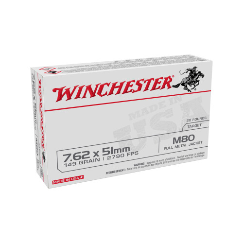 Winchester White Box USA 7.62x51mm NATO Ammo 149 Grain Full Metal Jacket Case of 500 (25 Boxes of 20)