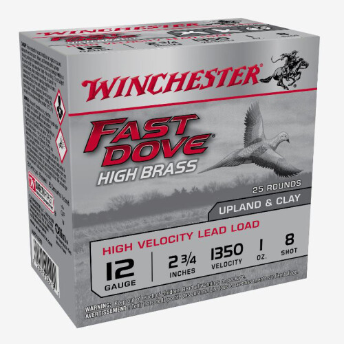 Winchester Fast Dove High Brass 12 Gauge Ammo 2-3/4" #8 Lead Shot 1 oz Case of 250 (10 Boxes of 25)