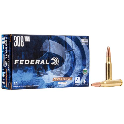 Federal 308150LFA Power-Shok Copper 308Win 150gr Copper Hollow Point 20 Per Box/10 Case Centerfire, Rifle Ammunition