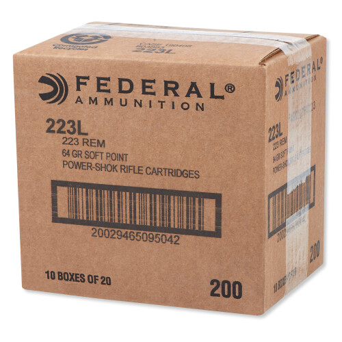 Federal Power-Shok 223 Remington Ammo 64 Grain Jacketed Soft Point Case of 200 (10 Boxes of 20)