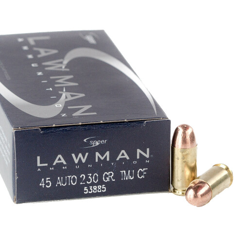 Speer 53885 Lawman Training Clean-Fire 45ACP 230gr Total Metal Jacket Round Nose 50 Per Box/20 Case