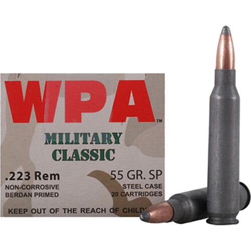 Wolf Military Classic .223 Remington Ammunition 20 Rounds FMJ 55 Grain Steel Cased