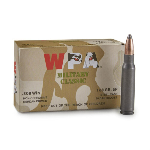 Wolf Military Classic .308 Winchester Ammunition 500 Rounds SP 168 Grain Steel Cased