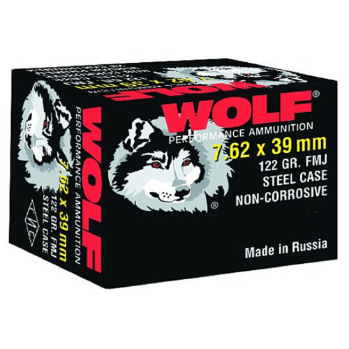 1000 Rounds of Wolf Performance 7.62x39 Ammunition 122 Grain Bi-Metal FMJ Steel Case 2396 fps