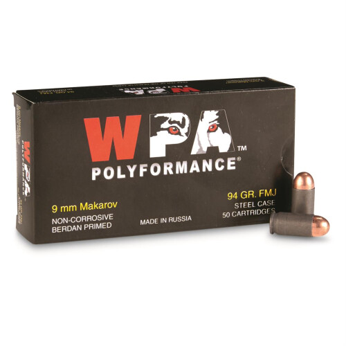 Wolf Performance 9x18 Makarov Ammunition 50 Rounds FMJ 94 Grain