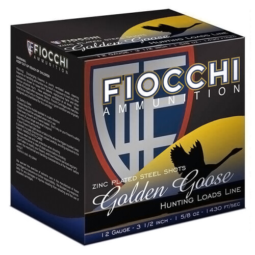 Fiocchi Golden Goose 12 Gauge Ammo 3-1/2" #1 Steel Shot 1-5/8 oz Case of 250 (10 Boxes of 25)