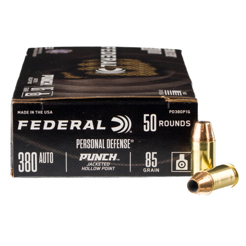 Federal PD380P1G Punch 380ACP 85gr Jacketed Hollow Point 50 Per Box/10 Case,Centerfire Handgun Rounds