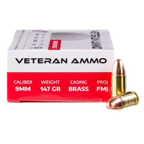 Veteran Ammo 9mm Luger Ammunition 1000 Rounds FMJ 147 Grains