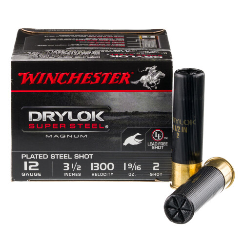 Winchester XSM12L2 Drylok Super Steel Magnum 12Gauge 3.50 in 1 9/16oz 2Shot 25 Per Box/10 Case, Shotgun Shells