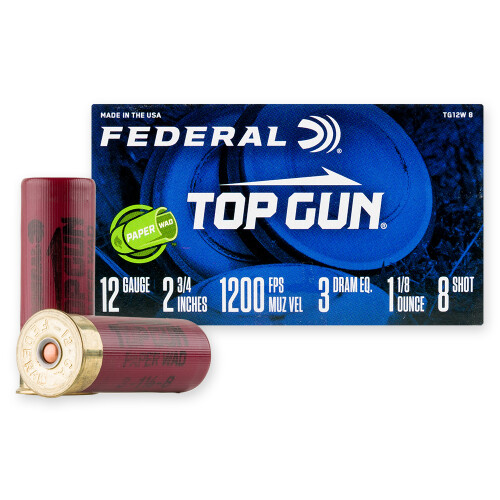 Federal Top Gun Paper Wad 12 Gauge Ammunition 250 Rounds 2-3/4" #8 Lead