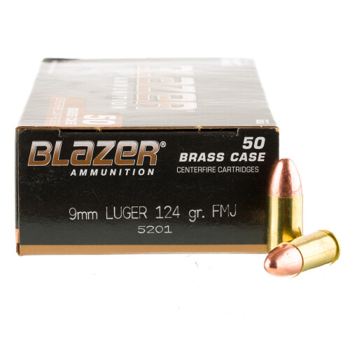 Blazer Brass 9mm Luger Ammo 124 Grain Full Metal Jacket Case of 1000 (20 Boxes of 50)