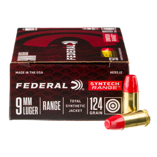 Federal Syntech Range 9mm Luger Ammo 124 Grain Federal TSJ Total Synthetic Jacket (TSJ) Case of 500 (10 Boxes of 50)