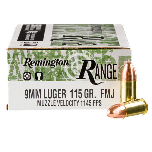 Remington Ammunition R27778 Range 9mmLuger 115gr Full Metal Jacket 50 Per Box/20 Case, Centerfire Handgun Ammo