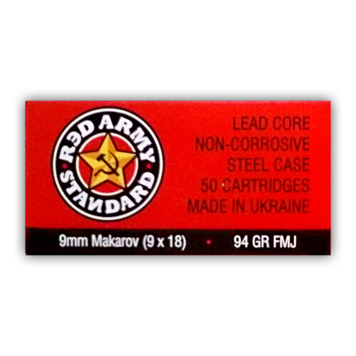 Red Army Standard 9x18 Makarov Ammunition 50 Rounds FMJ 94 Grains